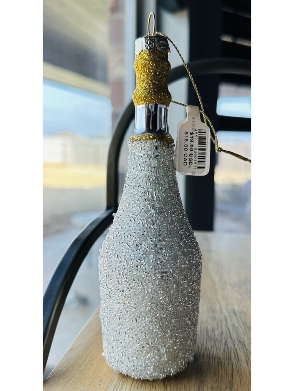 Anthropologie Beaded Gold Champagne Bottle Glass Ornament NWT - Picture 2 of 2